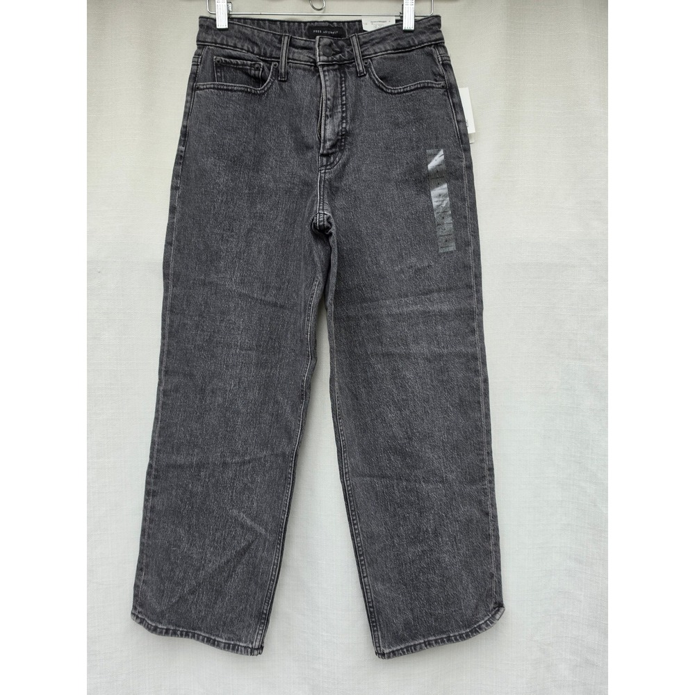 Free Assembly Cropped Jeans Womens 6 High Rise Wide Leg Minimalist Washed Black